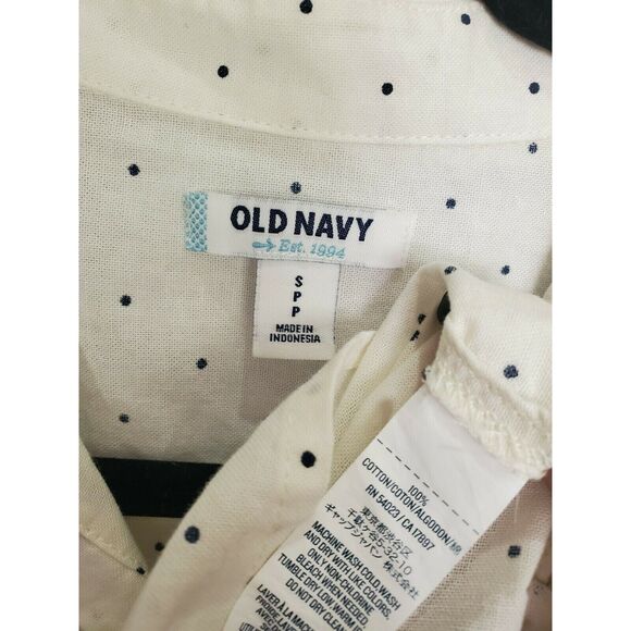 Old Navy Blouse PS Womens White Blue Polka Dot Long Sleeve Collared Button Front - Picture 4 of 4